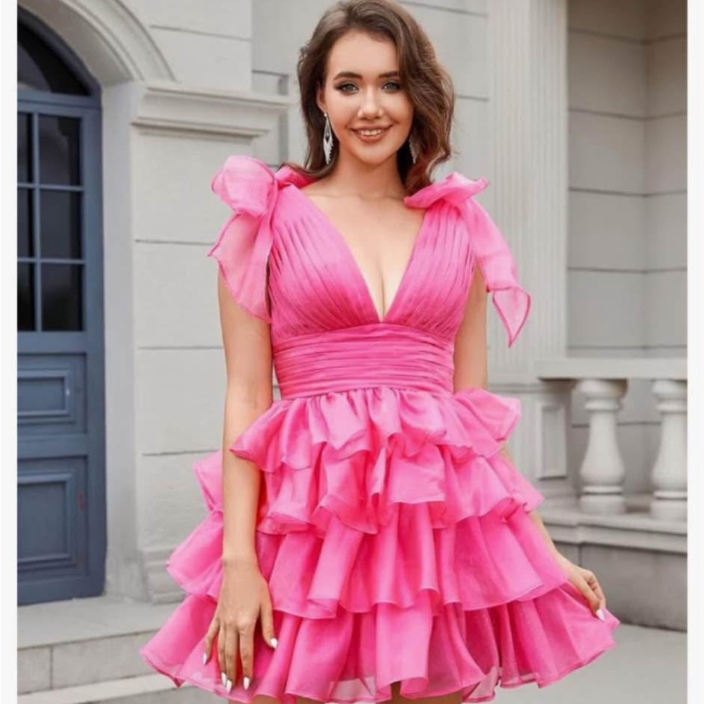 Chic Pink Layered Mini Dress